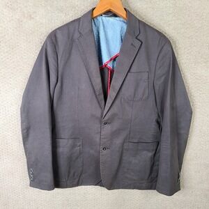 Riviera Red Jacket Mens 40R Gray Unstructured‎ Blazer Cotton 2 Button Suit Coat